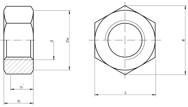 DIN 555 / ISO 4034- Heavy Hex Nuts Dimensions