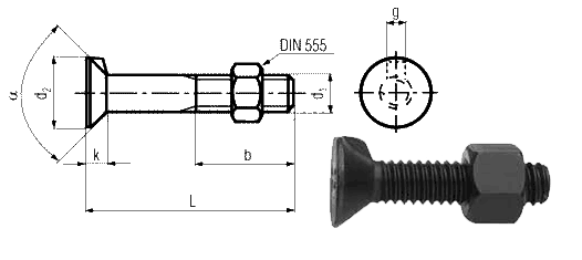 DIN 604 - Flat Countersunk Nip Bolts With Hex Nuts